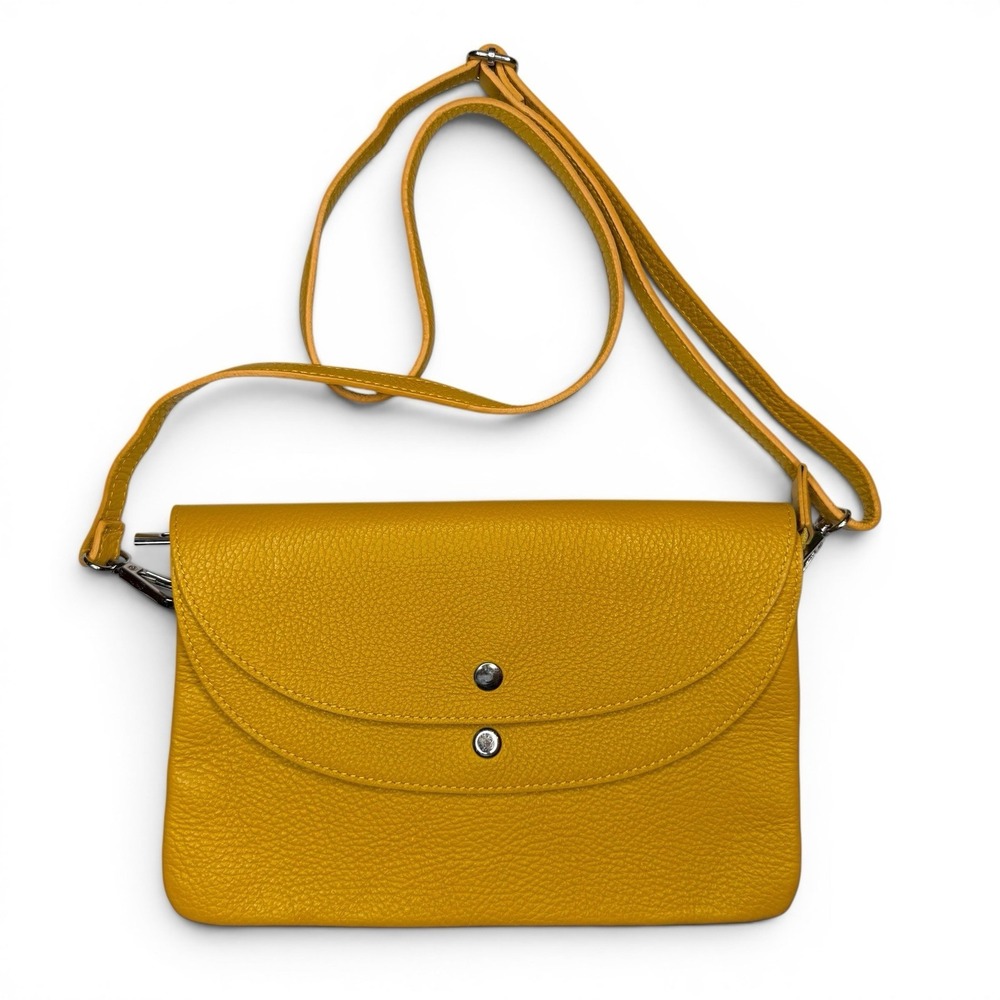 Borse in Pelle Yellow Genuine Leather Crossbody Bag Double Flap Made In Italy